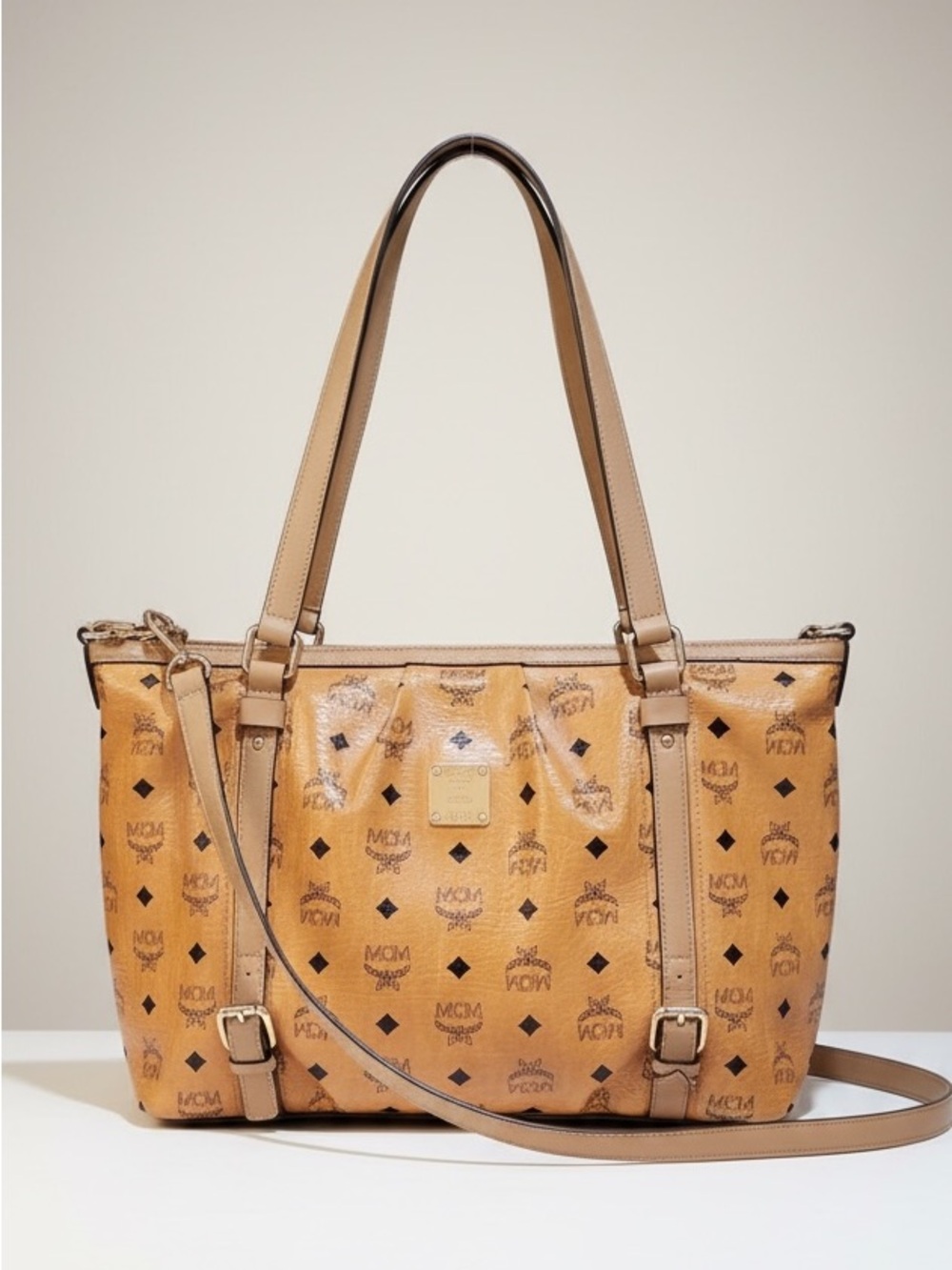 MCM Cognac Brown Visetos Monogram Shoulder Bag/Crossbody Bag